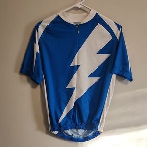 Blue and White Lightning Bolt Cycling Jersey